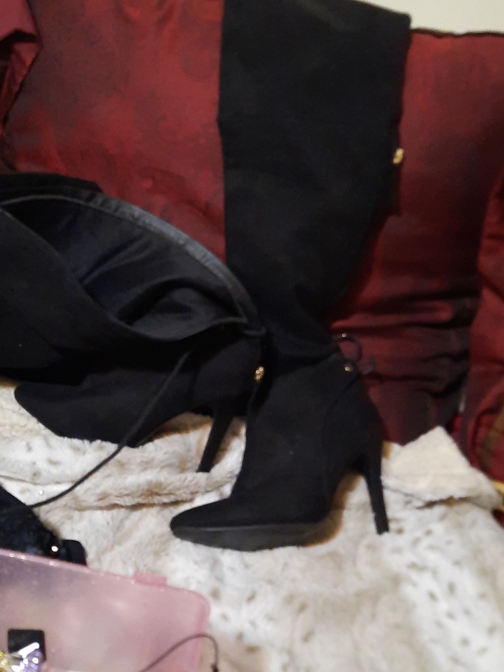 SEXY OVER THE KNEE STILETTOS HEELS Size 7 Black Suede